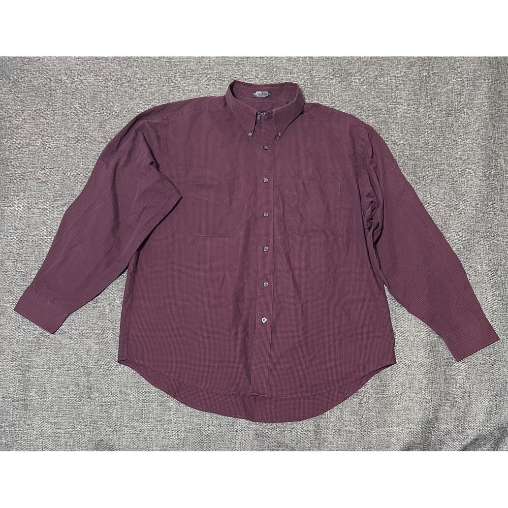 Van Heusen Men's L 16-16‎ 1/2 Checkered Burgundy/Black Long Sleeve Shirt
